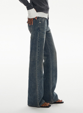 call it a day 复古牛仔蓝显瘦牛仔裤女低腰微喇百搭直筒长裤