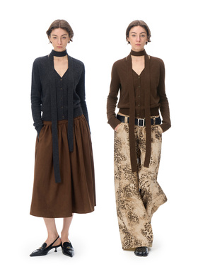 call it a day灰色/咖色V领长袖针织衫女百搭短款毛衣 飘带可拆卸