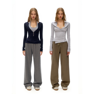 女直筒休闲运动阔腿裤 鼠灰松紧腰抽绳垂感卫裤 day灰色 call