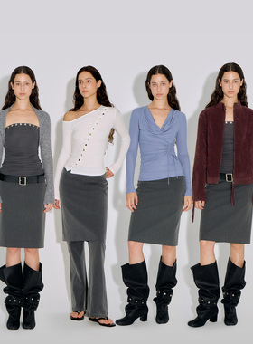 call it a day 灰色低腰直筒西装半身裙高智包臀裙a字后开衩中裙