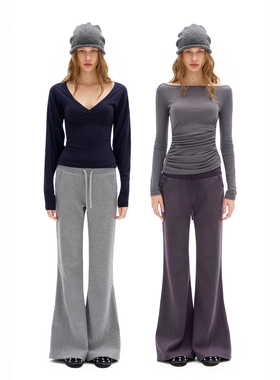 call it a day 灰色/紫色分割喇叭卫裤美式运动裤显瘦休闲微喇裤