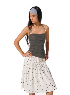 call it a day  灰色/藏青色系带露背抹胸女小众褶皱挂脖吊带上衣