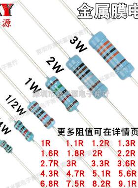 1/6W1/4W1/2W1W2W3W1%金属膜电阻1R2R2.4R3R3.9R5.1R5.6R6.8R9.1R
