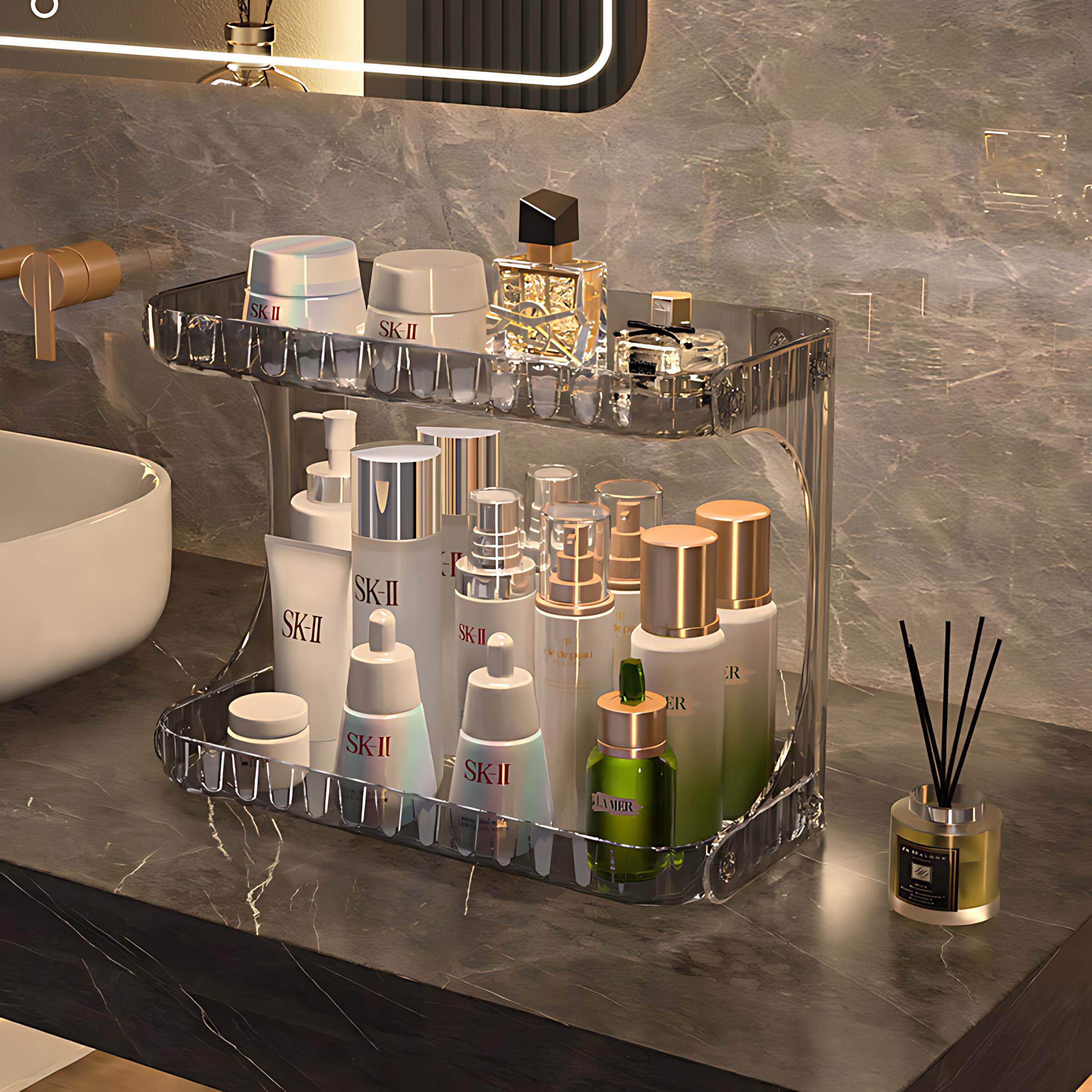 轻奢卫生间置物架洗漱台面化妆品收纳盒桌面浴室用护肤品收纳架子