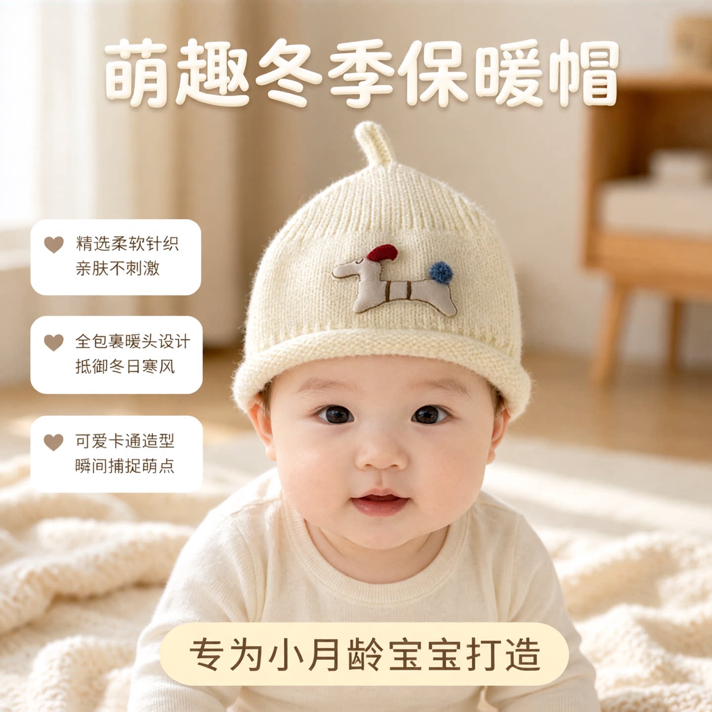 秋冬婴儿超萌卡通毛线奶嘴帽