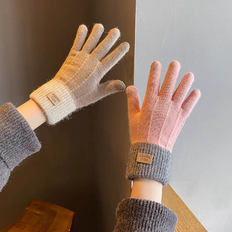 手套冬季加绒加厚韩版防寒骑行触屏针织手套保暖男女通用