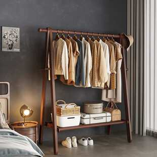 全榉木衣帽架置物架一体落地挂衣架加粗加厚卧室实木立式晾衣架子
