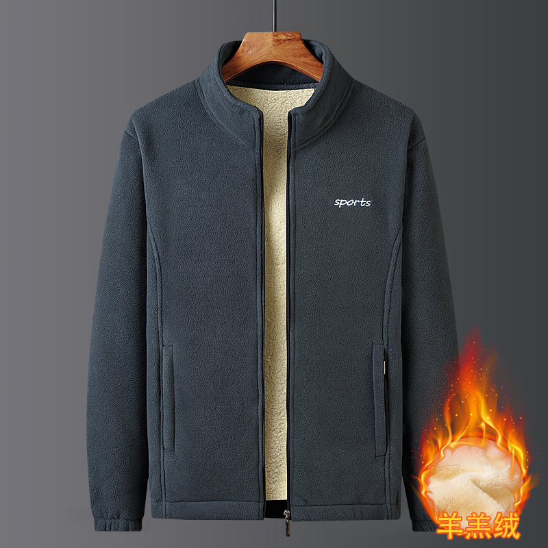 2025春秋冬季新款男士保暖立领夹克加厚羊羔绒摇粒绒抓绒衣外套潮