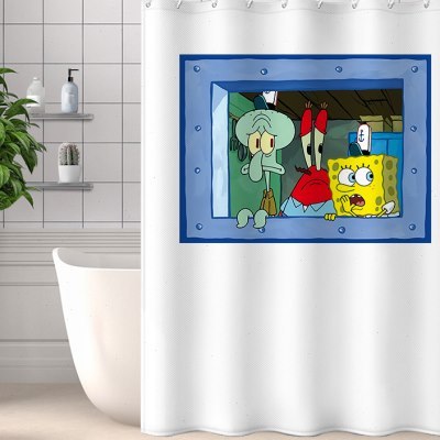 卡通浴室浴帘免打孔套装防水隔断遮挡帘淋浴卫生间门帘加厚窗帘子