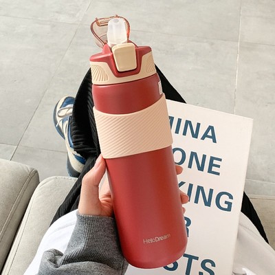 简约保温杯女士吸管式大容量高颜值男学生运动水杯316不锈钢杯子