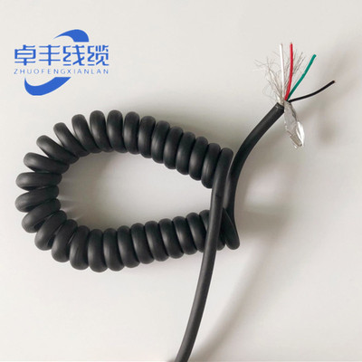 4芯带屏蔽弹簧螺旋电线 4芯0.15  0.3平方伸缩带屏蔽信号弹簧线