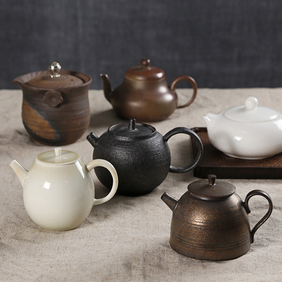 陶瓷功夫茶壶 单个茶具提梁壶茶道日式 家用小粗陶侧把手抓泡茶壶