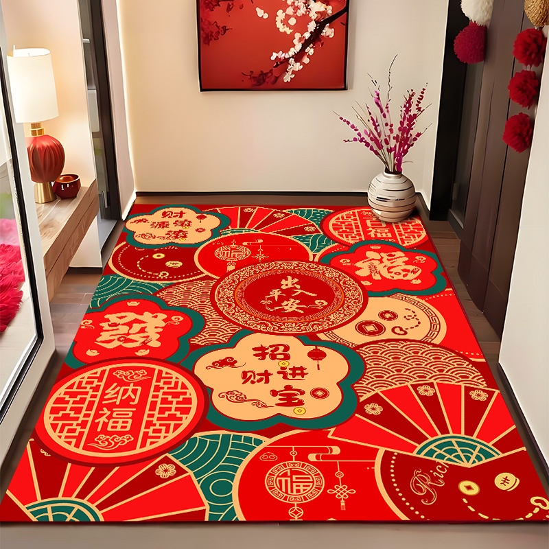 入户门垫进门地垫2025新款红色喜庆地毯大门口硅藻泥玄关防滑脚垫