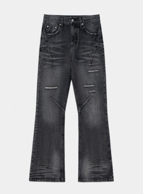 WOKEN MIGHT 水洗黑微喇牛仔裤