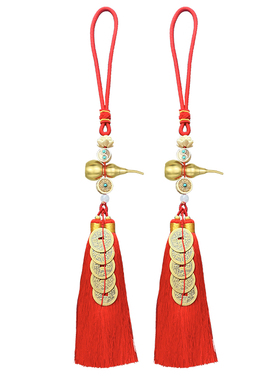 铜五帝钱葫芦挂件门对门黄铜中式家居流苏挂饰开口葫芦车载饰品