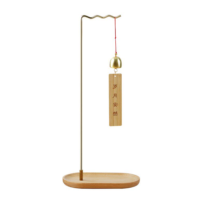 榉木笔挂毛笔收纳架国风铁艺挂架风铃挂件实木底盘桌面摆件毛笔架