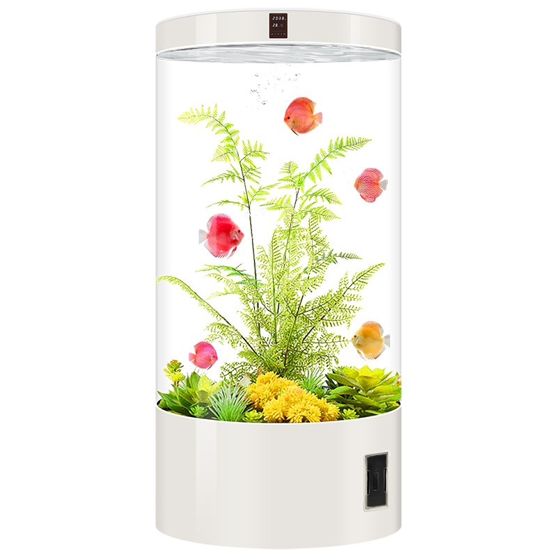 圆柱形鱼缸客厅2024新款家用落地小型立式圆桶玻璃生态免换水族箱