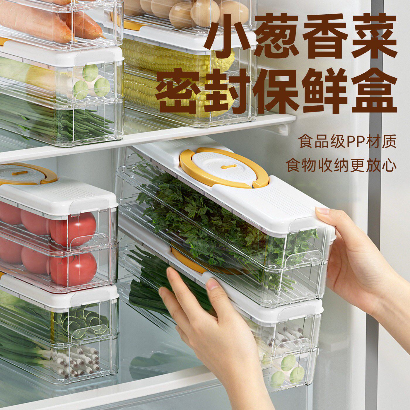 葱姜蒜香菜保鲜盒放大葱冰箱侧门收纳整理防串味可叠加分装盒