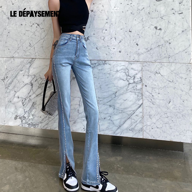 开衩钉钻牛仔裤LeDepaysement