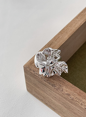 韩国東大门银饰戒指原创设计手工雕蜡小众仙气银饰褶皱水草戒指