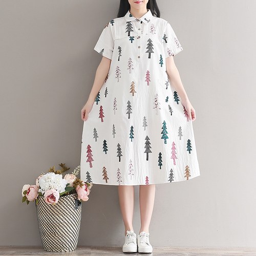 8903#孕妇 大码 短袖 衬衫 棉麻 连衣裙
