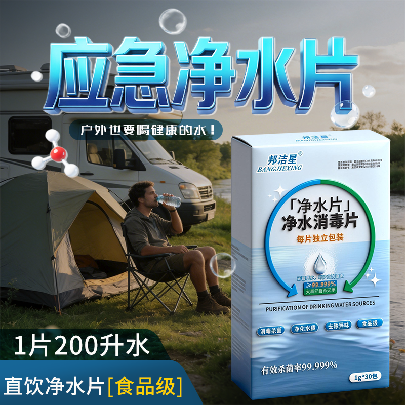 净水片独立包装户外饮水山湖河水消毒杀菌除虫战备食品级消毒片 - 实物图