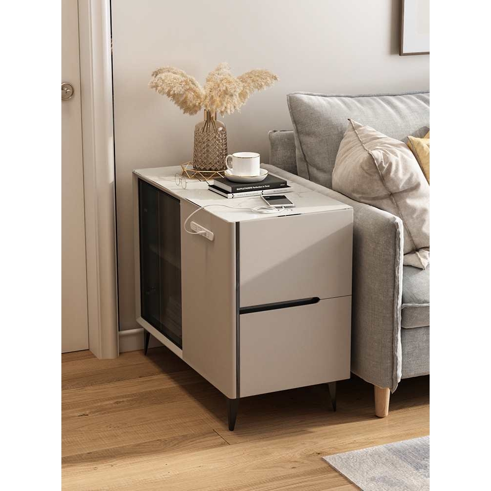 智能沙发边柜实木无线充电边几侧边扶手柜带灯声控多功能边桌角几