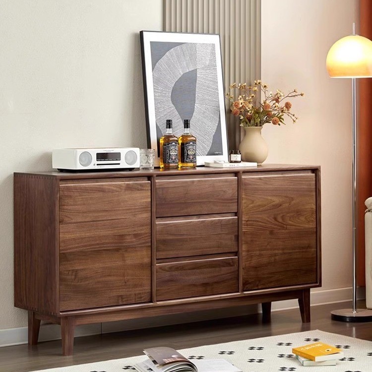 北美黑胡桃木餐边柜现代简约客厅边柜樱桃木玄关柜卧室储物斗柜