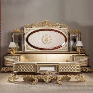 法式宫廷风床 欧式实木雕花主卧1.8米贝壳彩绘奢华高端轻奢双人床