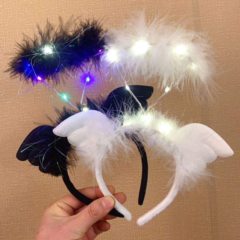 带灯发光天使翅膀发箍可爱万圣节头饰甜美跨新年同款搞怪发卡头箍