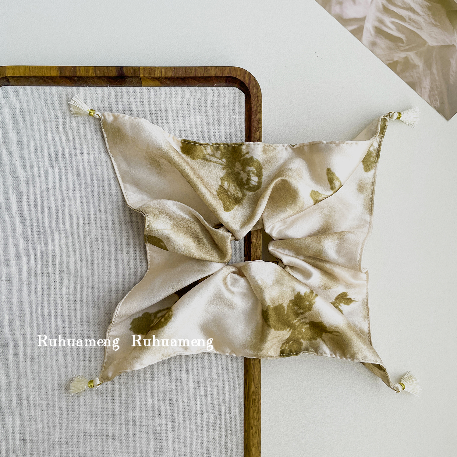 新中式水墨蝴蝶方巾大肠发圈女方形发绳麦穗流苏头绳扎头发皮筋