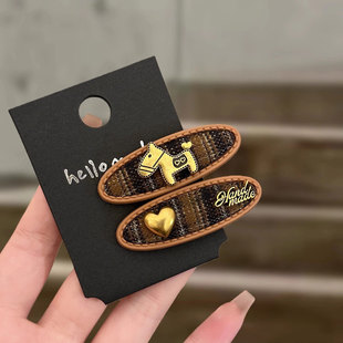 韩国小众设计咖系格纹小马发夹女刘海侧边夹高级感鸭夹一字夹头饰