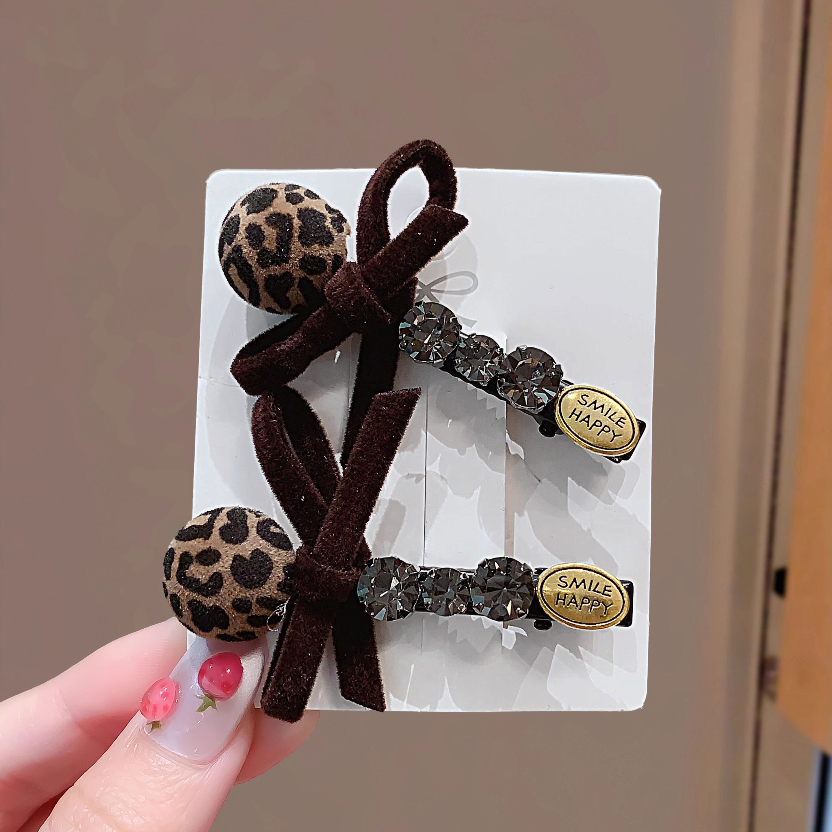 韩国东大门豹纹蝴蝶结碎发夹发饰