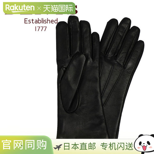 日本直邮Dents 女士皮手套寒冷天气适用羊绒材质7-1134 黑色