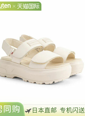 Hunter 中性款 City Liber 帆布奶油色皮革高跟凉鞋（UFD3110LEA-