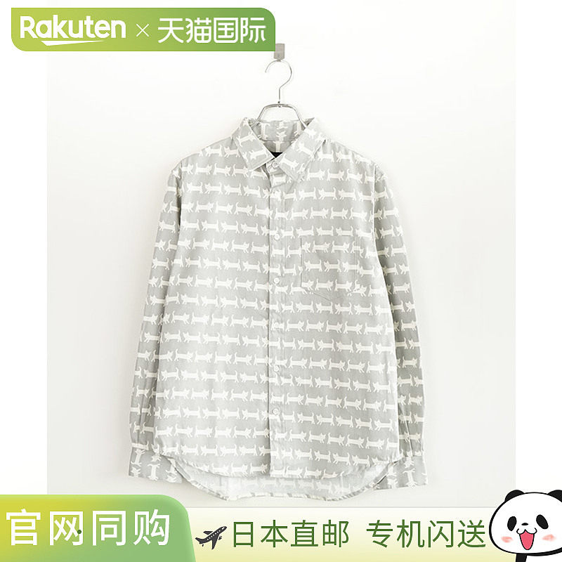 [WH-240152] 现代设计猫印花衬衫，纽扣式休闲衬衫