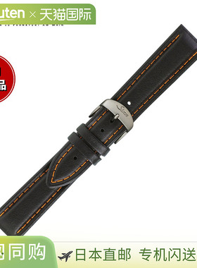 日本直邮Sinn原装替换表带黑色牛皮表带橙色缝线不锈钢表扣哑光表