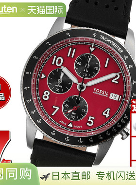 日本直邮FOSSIL 男士 SPORT TOURER 计时码表黑色皮革手表 FS6086