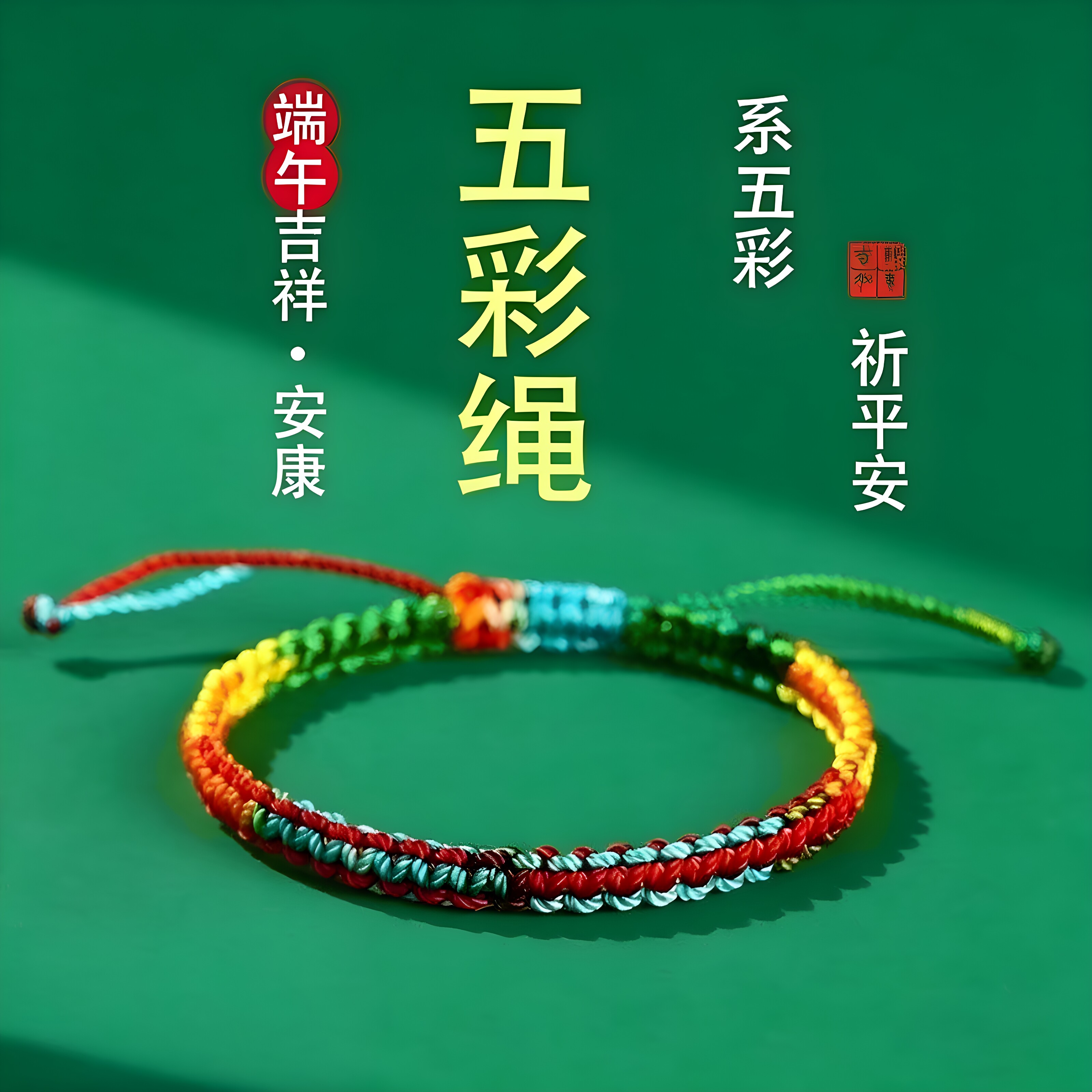 端午五彩绳手工编织手链平安好运