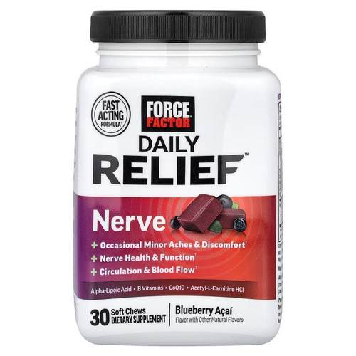 Force Factor,Daily Relief™, Nerve, Blueberry Acai, 30 Soft C
