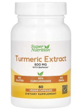 Super Nutrition,姜黄提取物，含 BioPerine，800 毫克，60 粒素