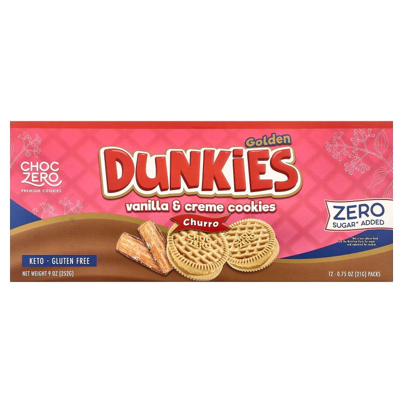 ChocZero,Golden Dunkies, Vanilla & Creme Cookies, Churro, 12