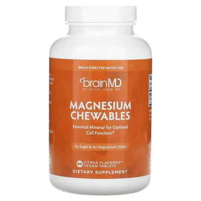 BrainMD,Magnesium Chewables, Citrus, 60 Vegan Tablets