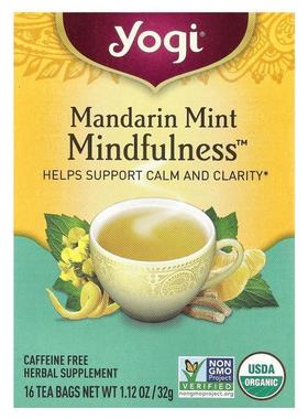 约琪,Mandarin Mint Mindfulness, Caffeine Free, 16 Tea Bags,