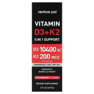 Venture Pal,Vitamin D3 + K2, Strawberry, 2 fl oz (60 ml)