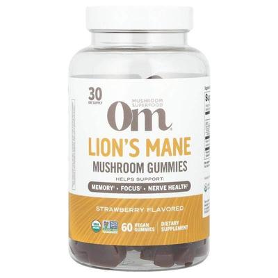 Om Mushrooms,Lion's Mane Mushroom Gummies, Strawberry , 60 V