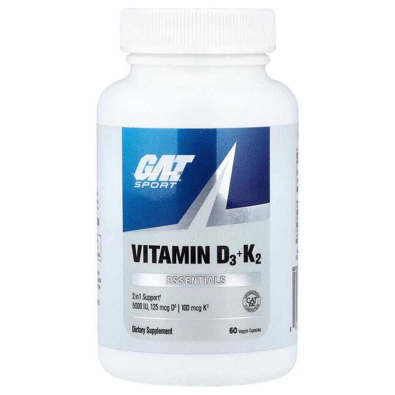 GAT,Sport, Essentials, Vitamin D3 + K2, 60 Veggie Capsules