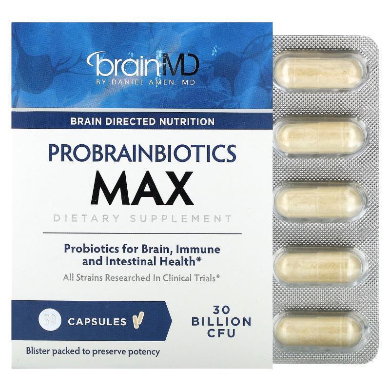BrainMD,Probrainbiotics Max, 30 Billion CFU, 30 Capsules