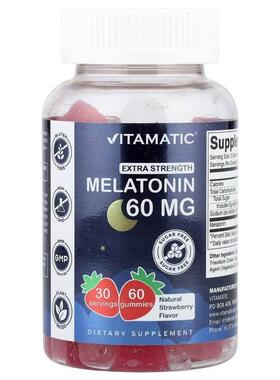 Vitamatic,Melatonin Gummies, Natural Strawberry, Sugar Free