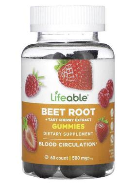 Lifeable,甜菜根+酸樱桃提取物软糖，天然浆果，250 毫克，60 粒